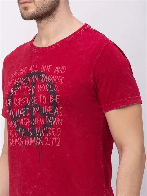 Being Human Regular Fit Men Crew Neck T-Shirts-Rio Red