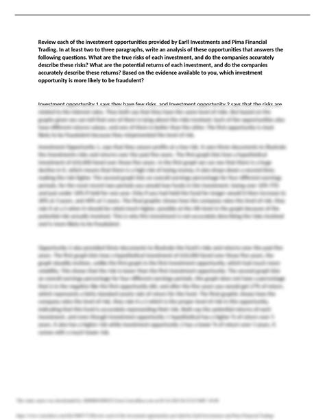 SOLUTION: Review each of the investment opportunities provided by earll ...