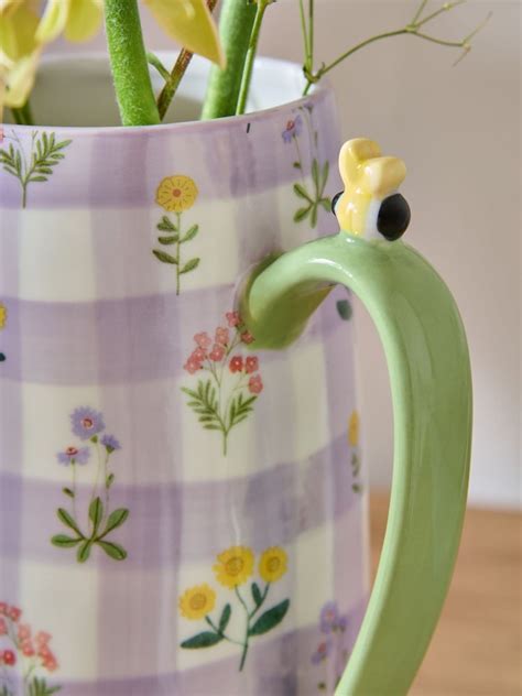 Buy Lilac/White Gingham Floral Ceramic Jug Vase from Next India