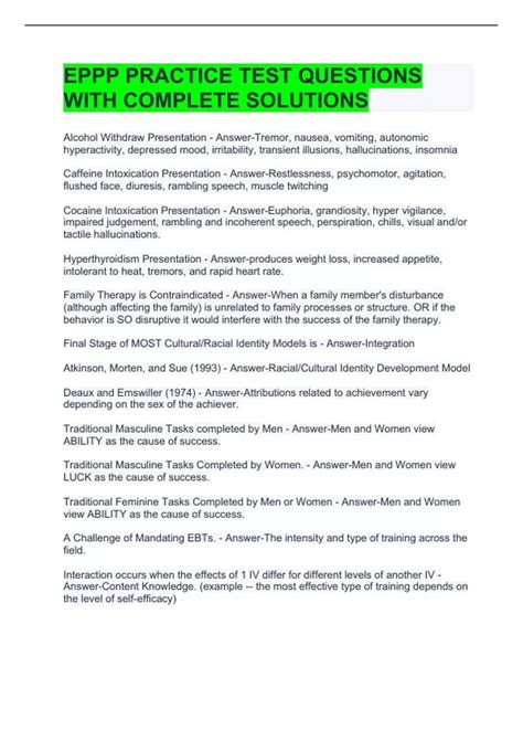 EPPP PRACTICE TEST QUESTIONS WITH COMPLETE SOLUTIONS - EPPP - Stuvia US