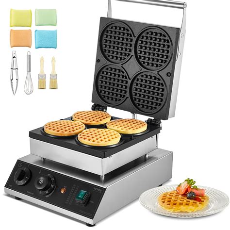 VEVOR 4PCS Commercial Waffle Maker Round Waffle Iron Machine 1750W Non ...