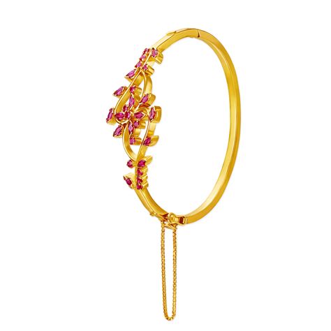Flawless Ruby Gold Bangle With Floral Design