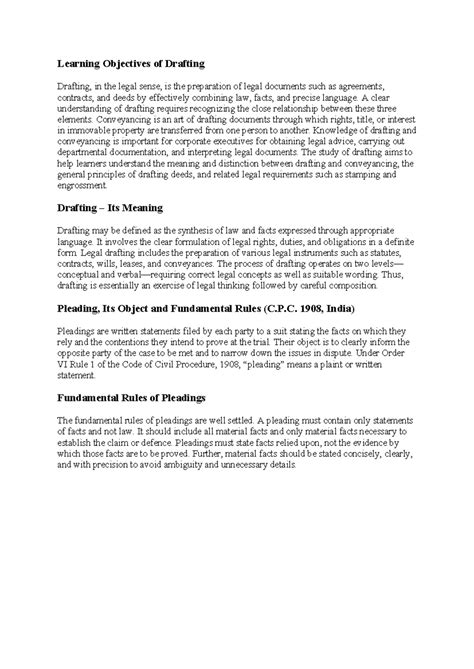 Learning Objectives of Drafting and Conveyancing (C.P.C. 1908) - Studocu