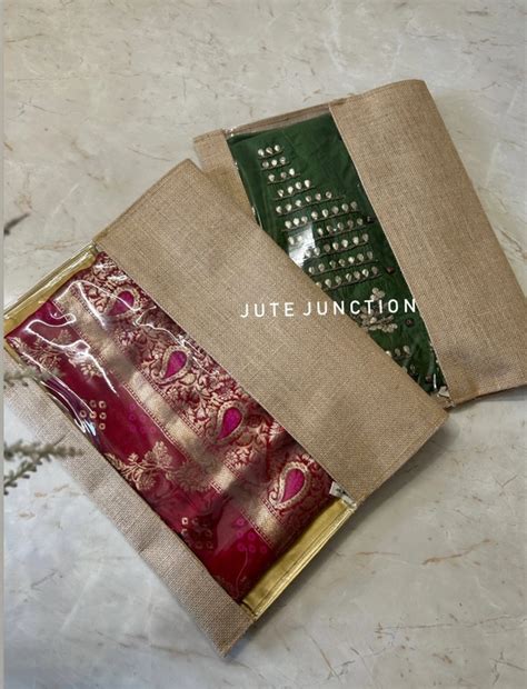 NATURAL JUTE LACE GIFT TROSSEAU BAGS WITH TRANSPARENT WINDOW (Pack of 2 ...