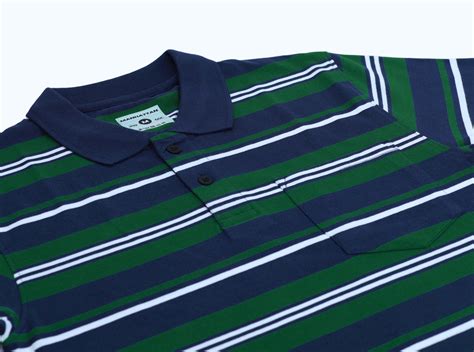 Pure Cotton Multi Striped Polo Pocket (Navy/Green/White Stripes ...