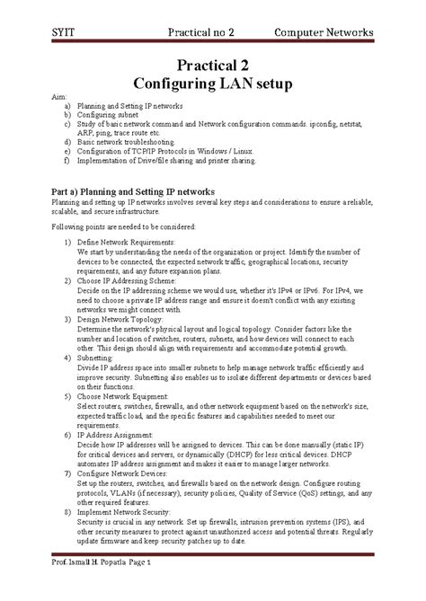 Practical - 2 - Practical 2 Configuring LAN setup Aim: a) Planning and ...