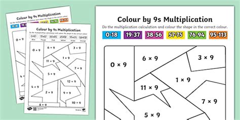 Colour by 9s Multiplication Activity Worksheet