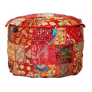 Handicraft Bazarr Ottoman Storage Pouffe Round Bean Bag Patchwork ...