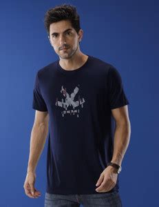 WROGN Printed Men Round Neck Navy Blue T-Shirt - Buy WROGN Printed Men ...