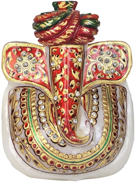 Buy Exotic India Turbaned Ganesha - White Marble Sculpture Online at ...