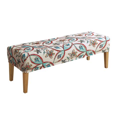 HOKIPO Premium Printed Velvet Stretchable Dining Bench Slipcover, Beige ...
