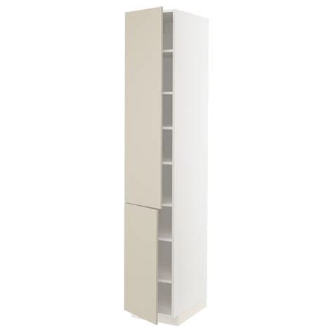 METOD high cabinet with shelves/2 doors, white/Havstorp beige ...