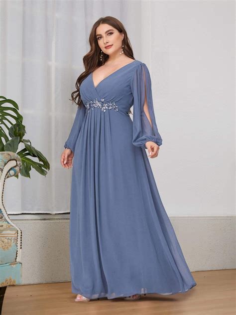 Stylish plus size chiffon formal evening dresses with long lantern ...