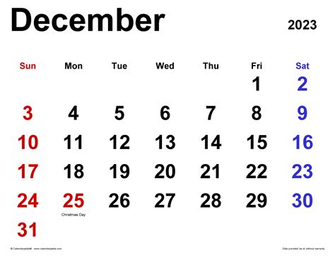 December Calendar 2023 Printable - King Printables
