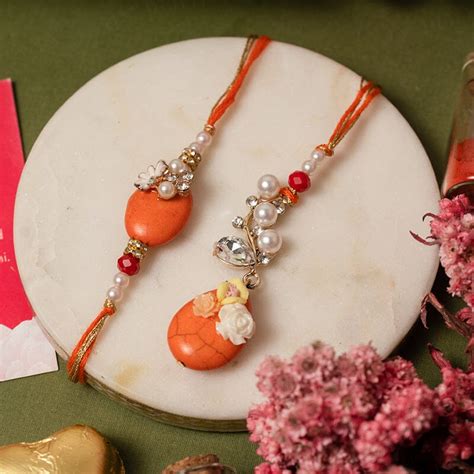 Buy Aesthetic Orange Fancy Bhaiya Bhabhi Rakhi Online in India ...