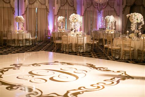 White Dance Floor with Monogram Decal for Pink Themed Wedding