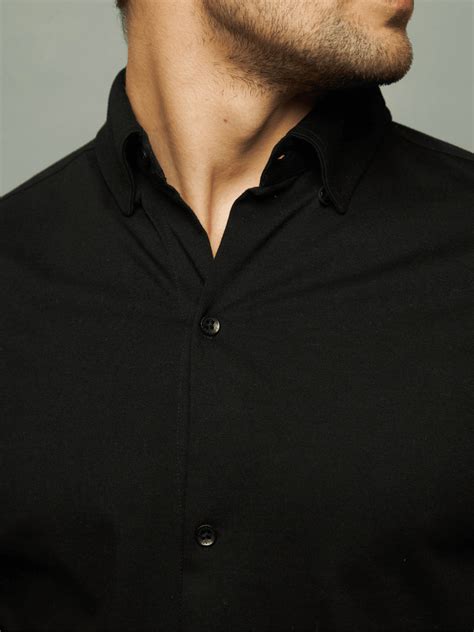 Jet Black Hybrid Button-Down Knit Shirt