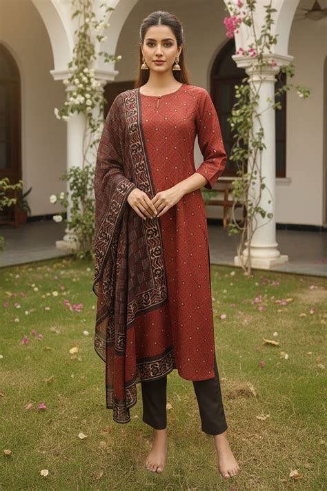 Maroon Rayon Blend Geometric Printed Straight Kurta Trousers With ...