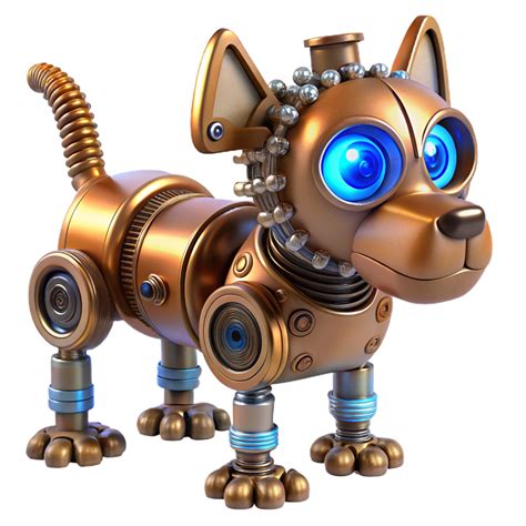 remarkable retro A whimsical steampunk robot, resembling a small dog, constructed from gears ...
