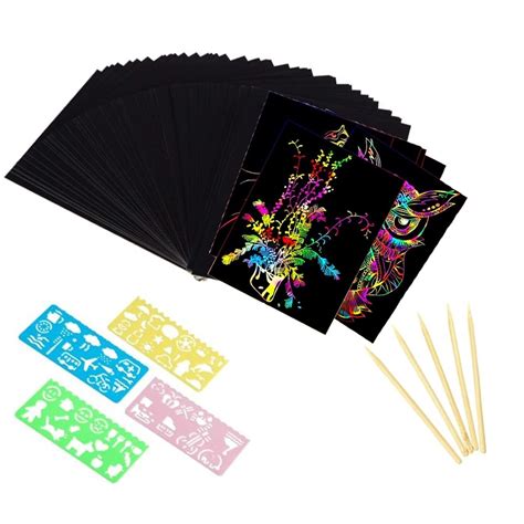 50 Pcs Scratch Art Paper for Kids, Rainbow Scratch Paper Art Off Craft ...