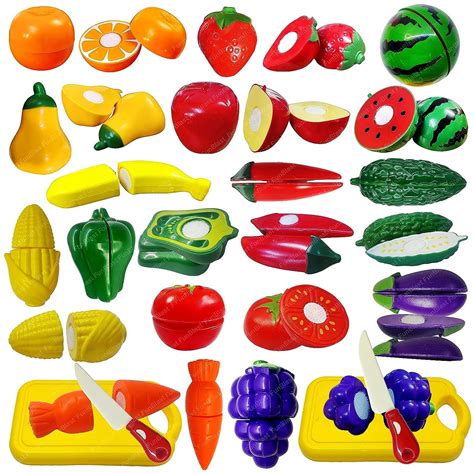Fruits and Vegetables Play Set Toys - Realistic Sliceable Cutting Frui ...