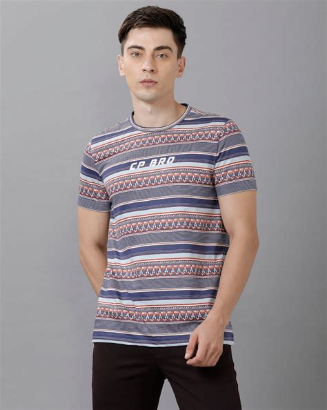 CP BRO Men's Cotton Striped Half Sleeve Slim Fit Round Neck Multicolor