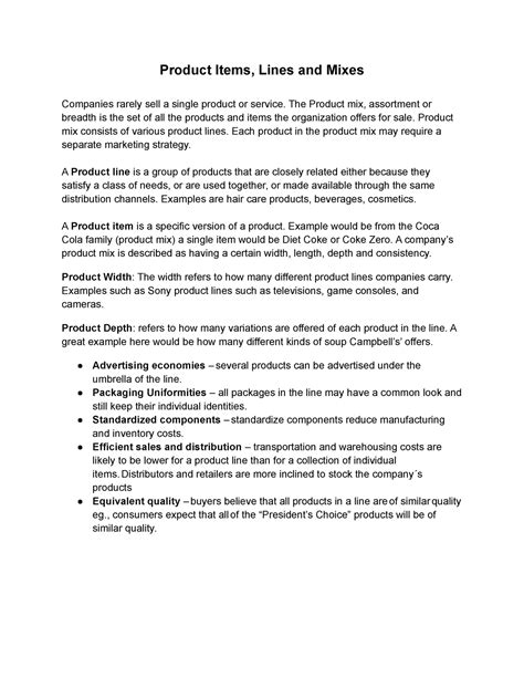 Product Items, Lines and Mixes - Product Items, Lines and Mixes ...