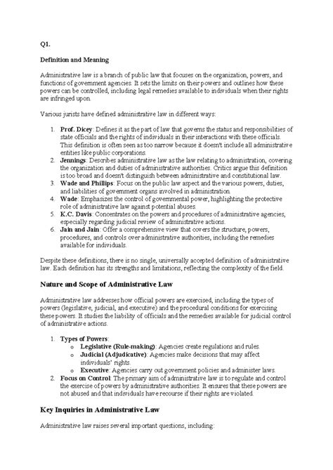 Administrative Law IIIrd sem - Q1. Definition and Meaning ...
