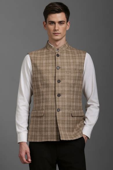 Buy Men Khaki Check Slim Fit Casual Nehru Jacket Online - 39729994 ...