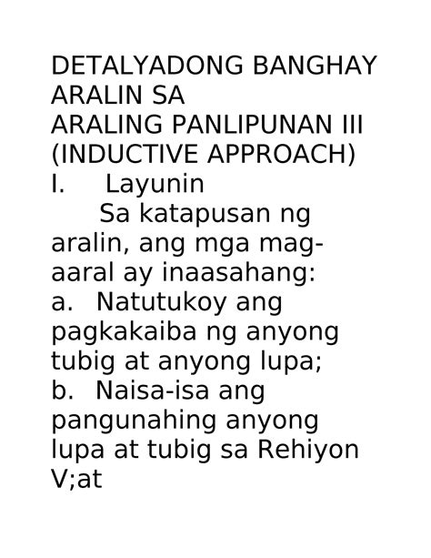 Detalyadong Banghay Aralin S1 - DETALYADONG BANGHAY ARALIN SA ARALING ...