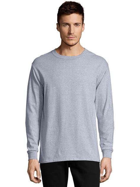Hanes Men's Essentials Long Sleeve T-Shirt, Midweight Cotton Crewneck ...