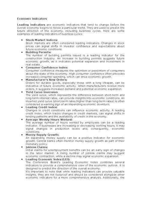 Indicators - Business Cycles - Economic Indicators Leading indicators ...