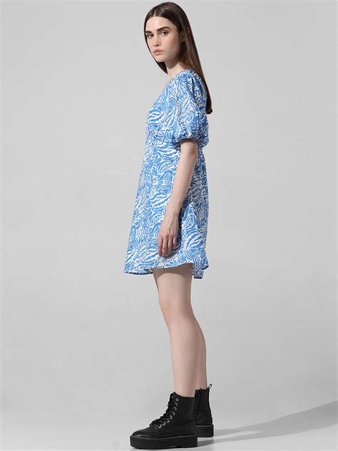 Blue Abstract Print Mini Dress