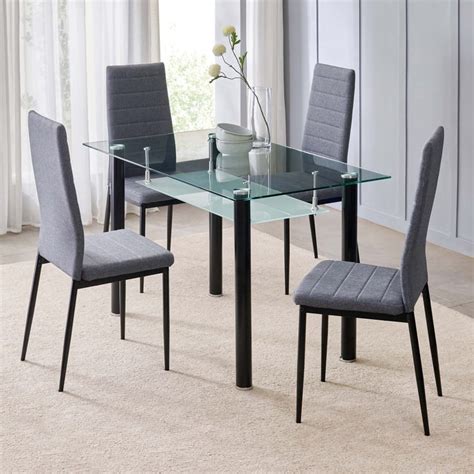 Buy Helios Frank Tempered Glass Top 4-Seater Dining Set - Black and ...