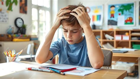 Stressed Child Struggling with Homework | Premium AI-generated image