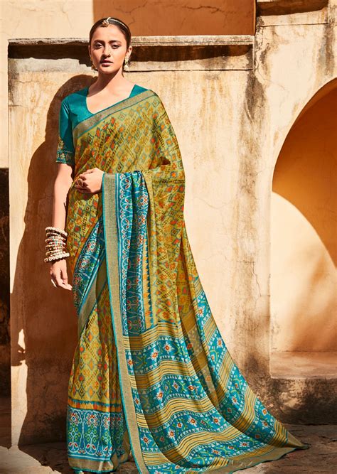 Brasso Silk Olive Green Patola Saree – Sunasa