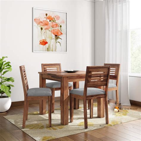 KENDALWOOD Furniture Solid Wood Dining Table with 4 Chairs | 4 Seater ...