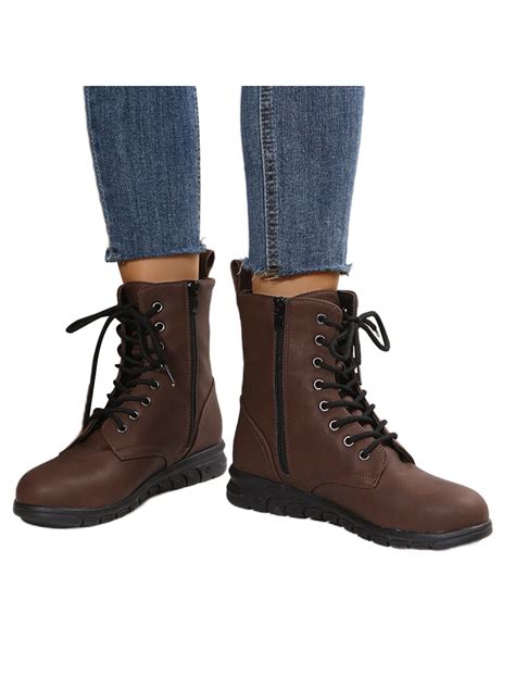 SIMANLAN Women Ankle Boots Winter Non Slip Lace Up Leather Shoes Work ...