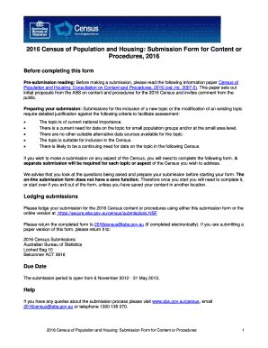 Fillable Online 2016 Census of Population and Housing: Submission Form ...