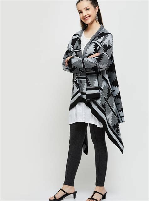 Buy Women Aztec Knit Asymmetric Shrug with Long Sleeves Online at just ...