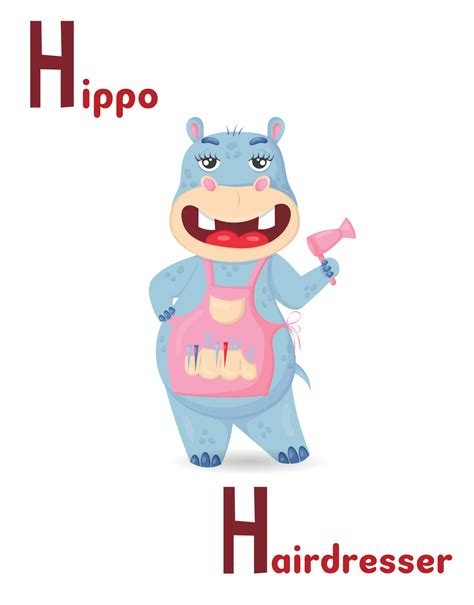 Latin alphabet ABC animal professions starting with h hippo hairdresser ...
