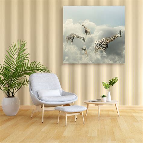 Four Giraffe Walking In The Clouds Canvas Painting Synthetic Frame ...