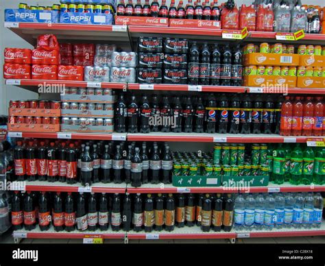 Detail, Shelves, Coca Cola Drinks in Bottles on Display in Supermarket ...