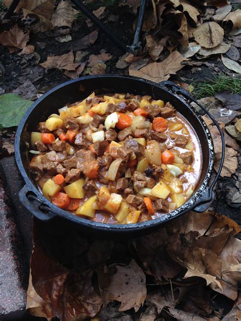Beef Stew cooked over an open fire in our Dutch oven