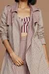 Buy Pink 100% Cotton Stripes Corset Sweetheart, Trench Coat Notched And ...