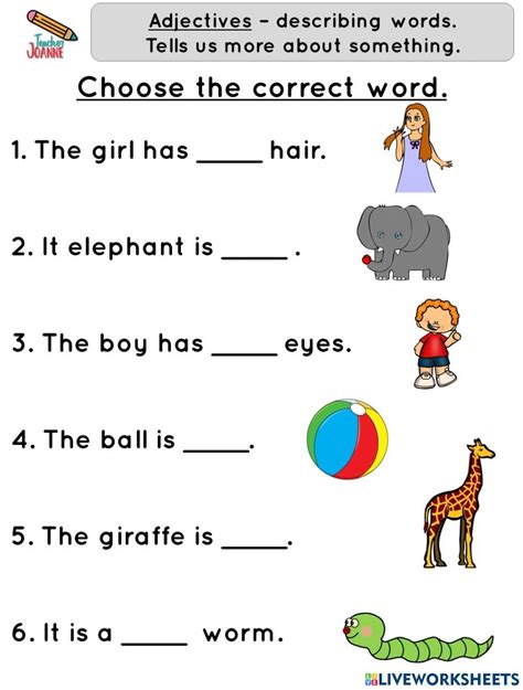 Descriptive Words Worksheet 的图像结果