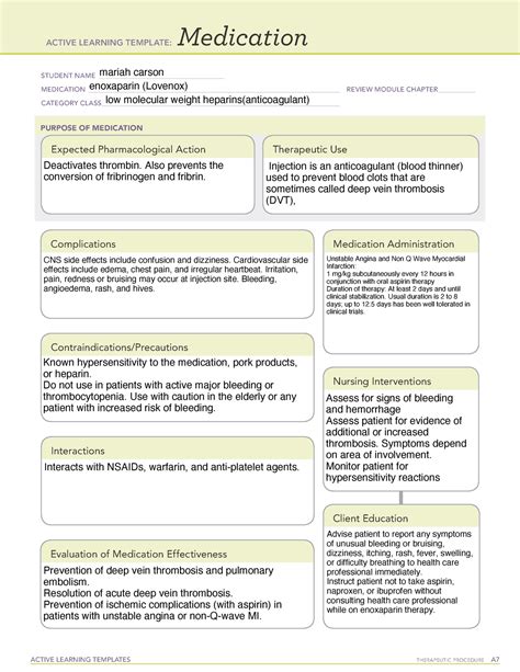 Enoxaparin (Lovenox) Medication - ACTIVE LEARNING TEMPLATES THERAPEUTIC ...