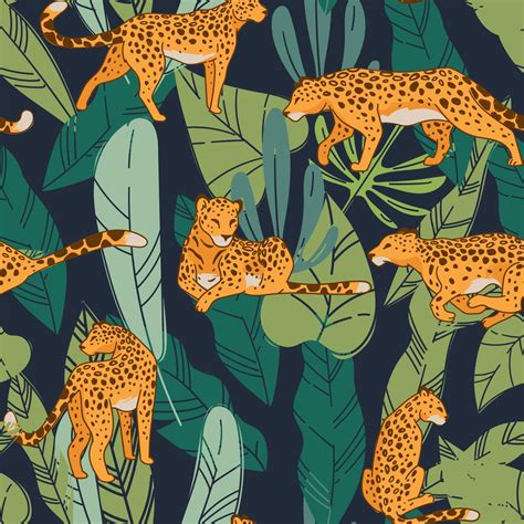 Cheetah or leopard with tropical flora pattern 17793855 Vector Art at ...