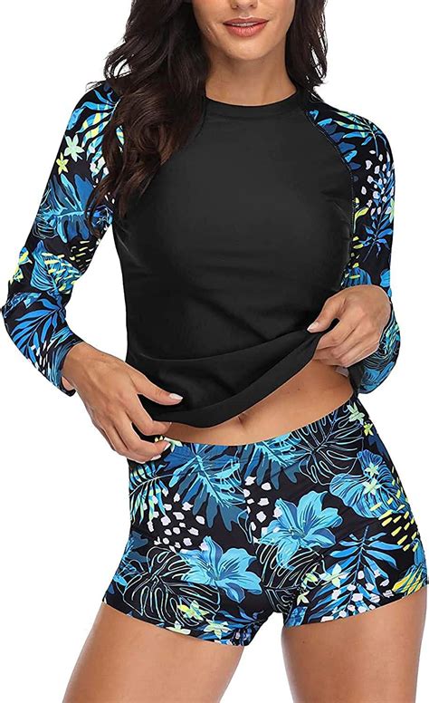 Buy Daci Women Two Piece Rash Guard Long Sleeve Swimsuits UV UPF 50 ...