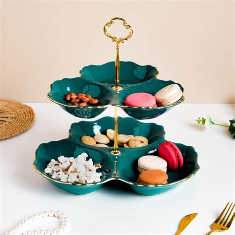 Dessert O' Clock Emerald Two Tier Golden Platter Online - Premium Cake ...